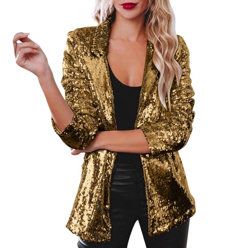 Baseball Jacke Damen Pailletten Reißverschluss Langarm Jacken Blazer Sakko Pailletten Blazer Jacke Elegant Kurz Sakko Rave Party Outwear Blazermantel Bomberjacke Bikerjacke Übergangsjacke von Generic