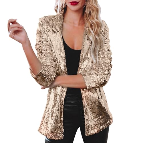 Baseball Jacke Damen Pailletten Reißverschluss Langarm Jacken Blazer Sakko Pailletten Blazer Jacke Elegant Kurz Sakko Rave Party Outwear Blazermantel Bomberjacke Bikerjacke Übergangsjacke von Generic