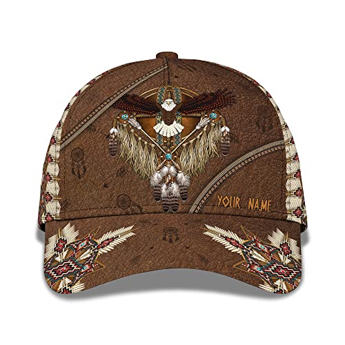 Baseball Kappe Indianer-Druck, Individuelle Namenstext-Wortkappe Mit Perlenbesetztem Weißkopfseeadler Schirmmütze Basecap Sport Baseball Cap Für Reisen, Herren, Teenager von Generic