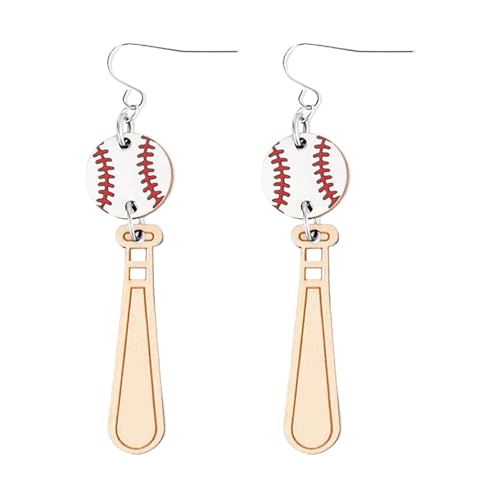 Baseball-Ohrringe für Frauen, Baseball-Ohrringe für Frauen baumelnd | Holz-Frauen-Ohrringe | Sport-Ohrringe, Schmuck, einzigartige Ball-Ohrringe, baumelnde Sport-Ohrringe für Frauen und Mädchen von Generic