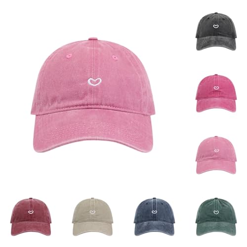 Baseballkappe Damen Sommer Einstellbare Baseballmütze mit Herzförmiges Stickmuster Retro Baseball Cap Damen Sonnenschutz Basecap Tennis Kappe Sport Cap Sommer Schirmmütze (One Size) von Generic