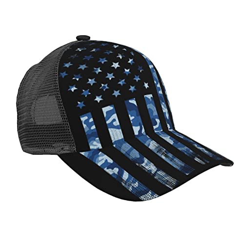 Baseballmütze Für Männer Frauen Sommer Mesh Caps Dad Trucker Cap Schwarz - Camo USA Flagge Blau Schwarz von Generic