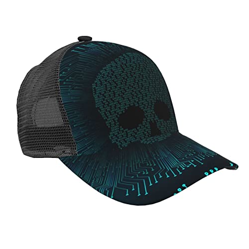 Baseballmütze für Herren Damen Sommer Mesh Caps Dad Trucker Cap Schwarz - Cyber Totenkopf Computer Hacker von Generic