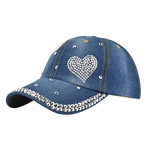 Basecap Fits Men Women Kappe Herren Denim Blumen Diamant Baseball Cap Jeans Glitzer Stylische Mütze Damen mit Pferdeschwanzloch Hip-Hop Punkrock von Generic