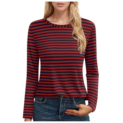 Basic Langarmshirt Damen Ringelshirt Rot Schwarz Karneval Oberteile Rundhals Locker Gestreiftes Blusen Klassischer Loose Langarmshirt T-Shirt Basic Langarmshirt Damen Ringelshirt Rot Schwarz Karneval Oberteile Rundhals Locker Gestreiftes Blusen Klassischer Loose Langarmshirt T-Shirt von Generic