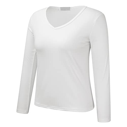 Basic Langarmshirt Damen Set Pullover V-Ausschnitt T-Shirt Langarm Lässige Eng Oberteile Warme Herbst-Winter Innenoberteile Dünne Rundhals Nahtloses Oberteil Bluse Tops Shirts von Generic
