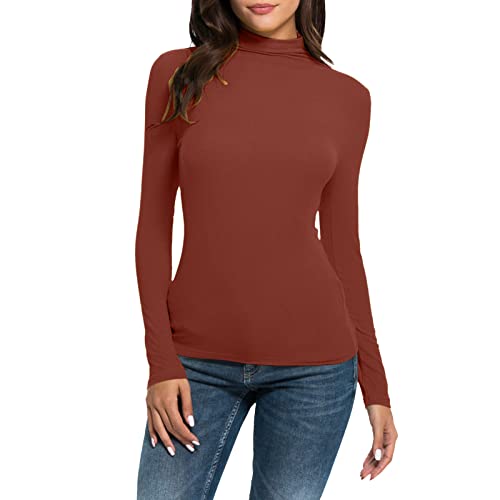 Basic Langarmshirt mit Rollkragen Damen Thermo Unterhemd Langarm Thermoshirt Rollkragenpullover Einfarbig Oberteile Innenfleece (Rot, L) von Generic