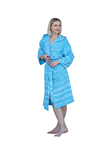 Basic Layers Bademantel aus türkischer Baumwolle für Damen und Herren, weicher Bademantel mit Kapuze für Bad, Strand, Pool, Spa, türkis, Large-X-Large von Generic