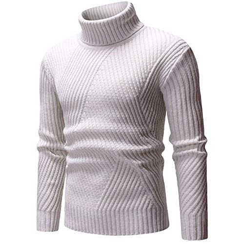 Basic Männer Pullover - Herren Gestreifter Kontrast Pullover Leichter Arbeitspullover Design in Schmaler Passform Herren Knit Roll Neck Strickpullover Einfarbig Sweater Männer von Generic