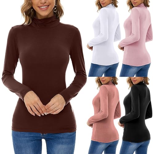 Basic Rollkragenshirt Damen - Langarmshirt Einfarbig Elegante Rollkragenpullover Eng Unterziehshirt Oversized Blusen-Tops Stretch Skinny Unterhemden Y2K Shirt Casual Sportshirt von Generic