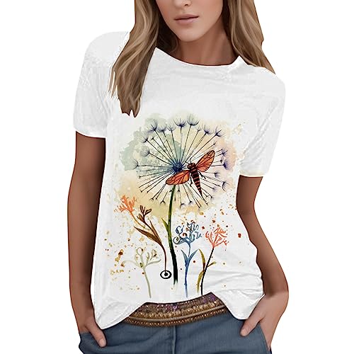 Basic Shirt Damen Bluse Tshirts Damen Sommer Locker Lässig Sale Shirts Tops Oberteile mit Aufdruck Kurzarm T-Shirt Frauen Kleidung Batik Ausgefallene Bluse Damenshirts Pullover Teenager Mädchen von Generic