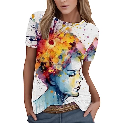 Basic Shirt Damen Bluse Tshirts Damen Sommer Locker Lässig Sale Shirts Tops Oberteile mit Aufdruck Kurzarm T-Shirt Frauen Kleidung Batik Ausgefallene Bluse Damenshirts Pullover Teenager Mädchen von Generic