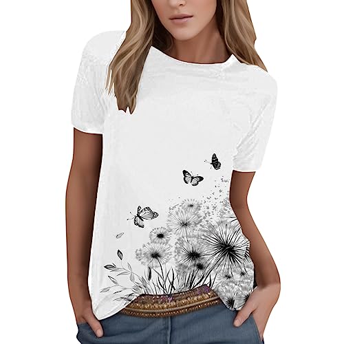 Basic Shirt Damen Bluse Tshirts Damen Sommer Locker Lässig Sale Shirts Tops Oberteile mit Aufdruck Kurzarm T-Shirt Frauen Kleidung Batik Ausgefallene Bluse Damenshirts Pullover Teenager Mädchen von Generic