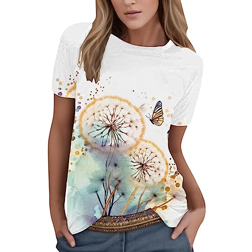 Basic Shirt Damen Bluse Tshirts Damen Sommer Locker Lässig Sale Shirts Tops Oberteile mit Aufdruck Kurzarm T-Shirt Frauen Kleidung Batik Ausgefallene Bluse Damenshirts Pullover Teenager Mädchen von Generic