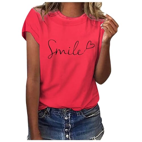 Basic Tshirt Damen Sommer T-Shirt Damen Weiss Basic Tshirt Bedrucken Rundhalsausschnitt Weiß T Shirt Oberteile Baumwolle Casual Locker Kurzarm Bluse Tops Sportshirt Tshirts von Generic