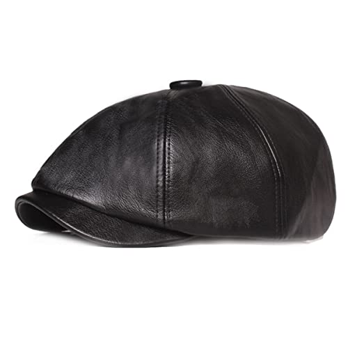 Baskenmütze Barett Cap - 8 Panel Peaky Schiebermütze Retro PU-Leder Schirmmütze Schlägermütze Newsboy Hat Flatcap Gatsby Ivy Cap für Herren Damen (DE/NL/SE/PL, Alphanumerisch, Einheitsgröße, Schwarz) von Generic