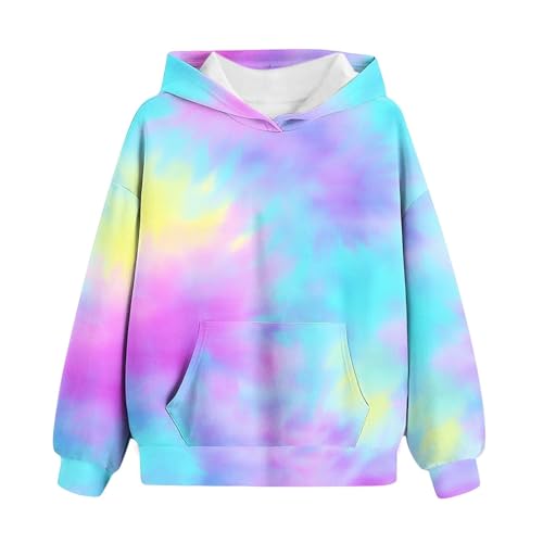 Batik Pullover Mädchen Übergroße Hoodie Langarm Kapuzenpullover Oversized Tie Dye Kapuzenpulli Kawaii Sweatshirt Baumwolle Coole Kinderkleidung (2-Purple, 6-7 Years) von Generic