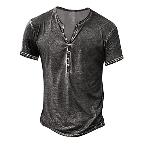 Batik Shirt Herren 4XL V Ausschnitt Enge Henley Shirt Tshirt Mit Knopfleiste Kurzarm Mit Backprint Longshirt Shirt Retro Basic Vintage Baumwolle Extra Dünn T-Shirts Männer T-Shirt von Generic