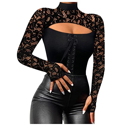 Bauchfreie Oberteile Teenager Mädchen,Blusen Damen Herbst Und Winter Elegant Wickelshirt Damen Formelle Blusen Für Women's Long Sleeve Shirts Slim Lace Cold Shoulder Sexy T Shirt (Complexion-2,L) von Generic