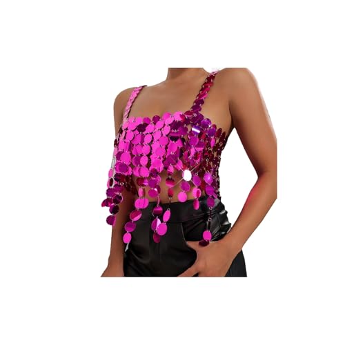 Bauchtanz BH Tops Pailletten Kostüme Festival BH-Oberteil, Tanzbekleidung Neckholder Rückenfrei Kette Bandage Ärmelloses Crop Tops für Festival, Raves Party, Clubwear von Generic