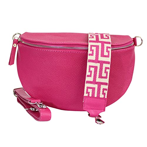 Bauchtasche Damen Stylisch Moderne Taschen mit Breitem Wechselgurt Nappa Leder Genuine Leder Bauchtasche Inklusive Breiter Gurt Gürteltasche Crossbag Crossbody Bag Damen Ledertasche (Pink) von Generic