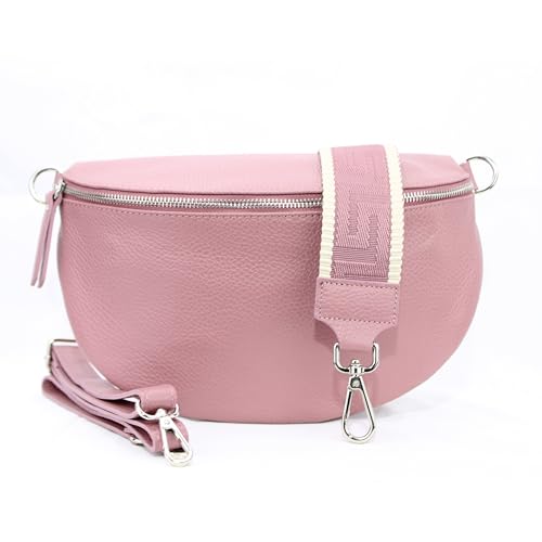 Bauchtasche Damen Stylisch Moderne Taschen mit Breitem Wechselgurt Nappa Leder Genuine Leder Bauchtasche Inklusive Breiter Gurt Gürteltasche Crossbag Crossbody Bag Damen Ledertasche (Pink Retro) von Generic