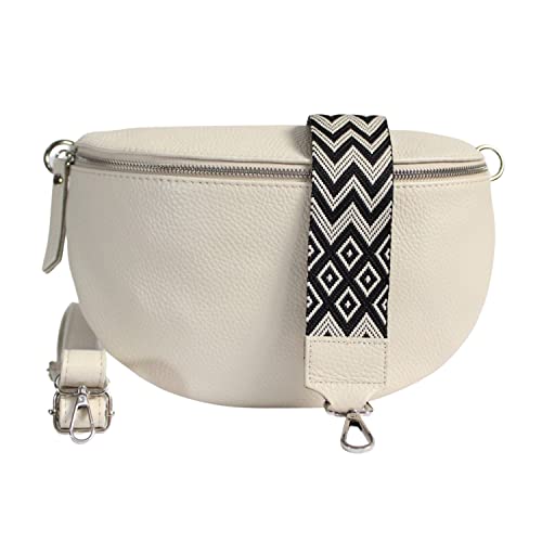 Bauchtasche Damen Stylisch Moderne Taschen mit Breitem Wechselgurt Nappa Leder Genuine Leder Bauchtasche Inklusive Breiter Gurt Gürteltasche Crossbag Crossbody Bag Damen Ledertasche (Wave Beige) von Generic