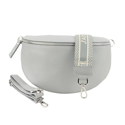 Bauchtasche Damen Stylisch Moderne Taschen mit Breitem Wechselgurt Nappa Leder Genuine Leder Bauchtasche Inklusive Breiter Gurt Gürteltasche Crossbag Crossbody Bag damen Ledertasche (Grau) von Generic