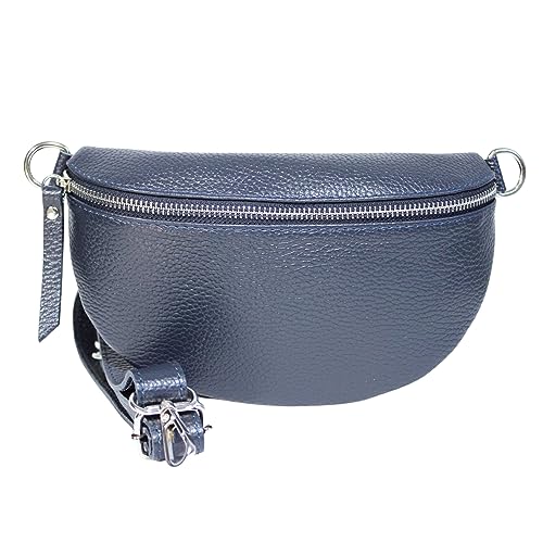 Bauchtasche Damen Stylisch ein crossbody bag damen Nappa Leder Genuine Leder Bauchtasche Sehr schone Gürteltasche Crossbag Crossbody Bag damen Ledertasche Made in Italy (Dunkel Blau) von Generic