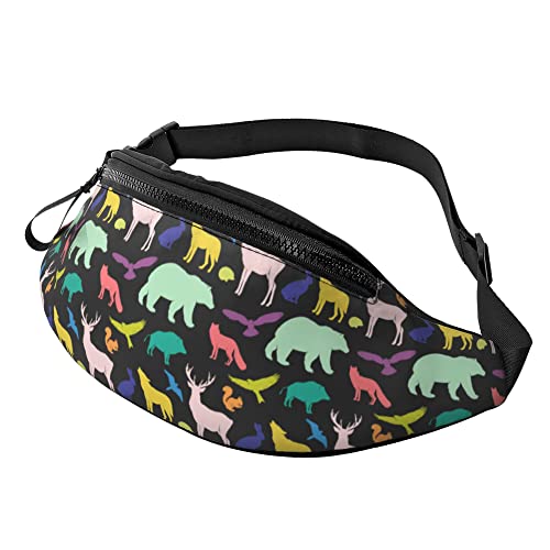 Bauchtasche für Damen und Herren mit Kopfhöreranschluss, Sportgürteltasche, Farbblock, Dinosaurier, Gürteltaschen zum Laufen, Silhouetten Tiere Muster, Einheitsgröße von Generic