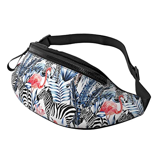 Bauchtasche für Damen und Herren mit Kopfhöreranschluss, Sportgürteltasche, niedliche Frösche, Pilze, Hüfttaschen zum Laufen, Exotic Pink Flamingo Zebra, Einheitsgröße von Generic