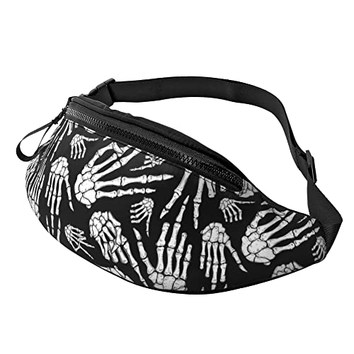 Bauchtasche für Damen und Herren mit Kopfhörerbuchse Sport Gürteltasche handgezeichnete Dinosaurier Hüfttaschen zum Laufen, Halloween-Skelett-Hände, Einheitsgröße von Generic