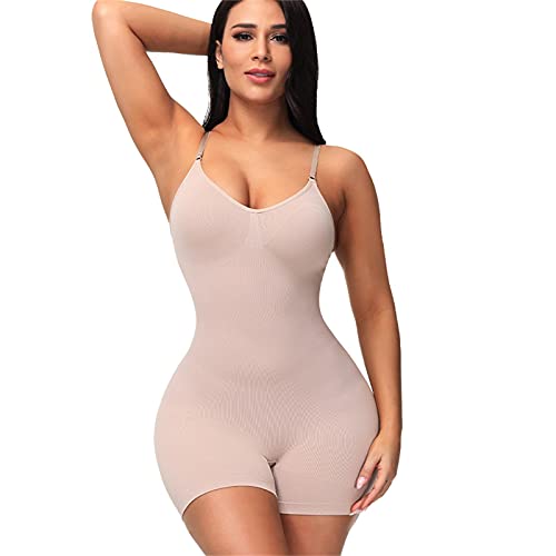 Bauchweg Body Damen Bodysuit Figurenformend Nahtlos Shapewear Body Shaper Bauchweg Sculpting Shapewear Tanga Verstellbarer Schultergurt Bodys für Damen (Z1-Beige, L) von Generic