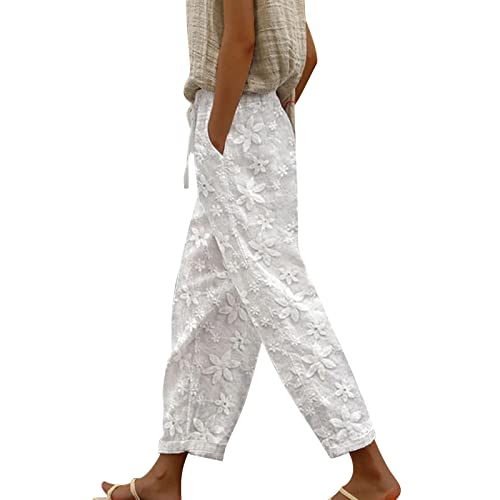 Bauchweg Hose Damen, mit Bündchen Freizeithose Stretch Baumwolle Elegant Kurzgröße Haremshose Leinenhose Lang Leicht und Luftig Sommer Große Größen Sommerhose Stoffhose von Generic