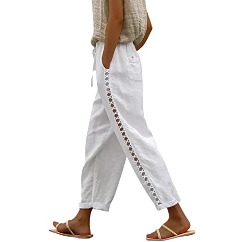Bauchweg Hose Damen, mit Bündchen Freizeithose Stretch Baumwolle Elegant Kurzgröße Haremshose Leinenhose Lang Leicht und Luftig Sommer Große Größen Sommerhose Stoffhose von Generic