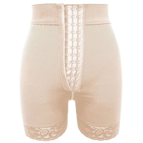 Bauchweg Unterhose Damen Shapewear mit Bein Hose Kurz Spitze Miederhose Stark Formend Figurformende Miederpants Unterwäsche Hohe Taille (Beige, L) von Generic