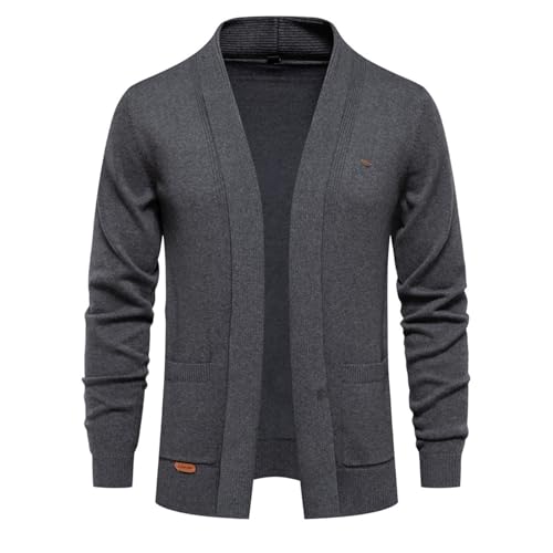 Baumwoll-Strickjacke für Herren V Schalkragen Wolle Pullover Männer Winter Warmer Strickmantel Knit Langarm Cardigan Herren Einfarbig Jacke Sweat-Jacke Sakko Modern College Jacke Long Cut von Generic