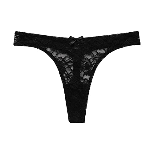 Baumwoll-Tangas für Damen, T-Rücken, Netzstoff, durchscheinend, niedrige Taille, Spitze, Hipster, Bikini, Höschen, Stretch, weich, atmungsaktiv, Hipster-Unterwäsche für Damen, Schwarz , 42 von Generic