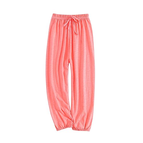 Baumwolle Leinen Hose Kinder Weiche Leinenhose Palazzo Hose Baggy Softshellhose Elastische Taille Einfarbig Sommerhose Atmungsaktiv Dünn Sporthose (Pink, 10-12 Years) von Generic