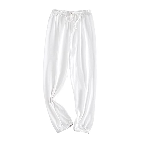 Baumwolle Leinen Hose Kinder Weiche Leinenhose Palazzo Hose Baggy Softshellhose Elastische Taille Einfarbig Sommerhose Atmungsaktiv Dünn Sporthose (White, 4-5 Years) von Generic