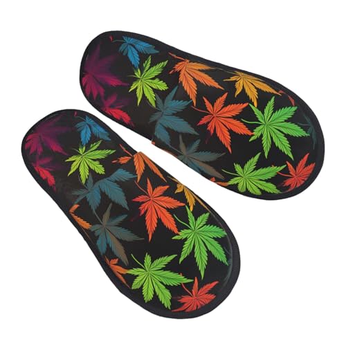 Baumwolle Pantoffeln Bunte Cannabisblätter Rutschfeste Hausschuhe Kunstalpaka Slippers Für Unisex Schlafzimmer Weihnachten L von Generic