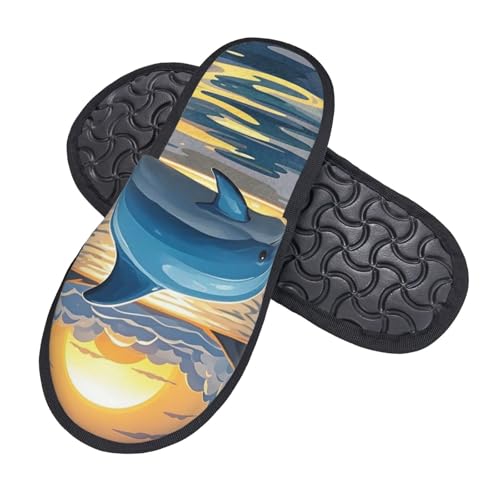 Baumwolle Pantoffeln Delphin Und Sonnenuntergang Rutschfeste Hauspantoffeln Gemütlich Pantoffeln Für Unisex Schlafzimmer Weihnachten L von Generic