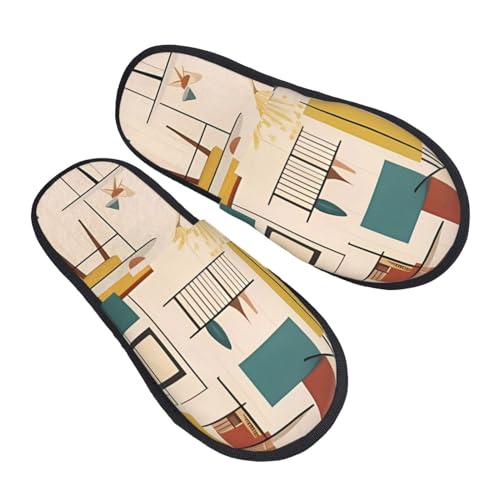 Baumwolle Pantoffeln Mid-Century Modern Gedruckt Luxuriös Hausschuhe Flauschiges Slippers Für Unisex Weihnachten Winter M von Generic