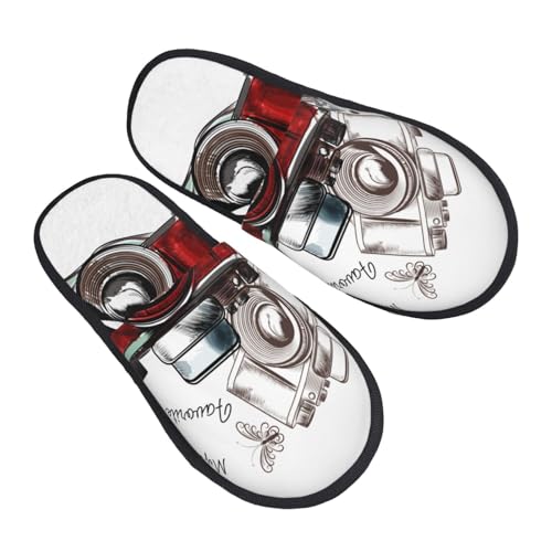 Baumwolle Pantoffeln Retro-Kamera Leichte Slippers Scuff Pantoffeln Für Draußen Drinnen Weihnachten L von Generic