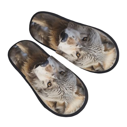 Baumwolle Pantoffeln Walking Wolf Wärme Slippers Luxuriös Pantoffeln Für Draußen Drinnen Weihnachten M von Generic