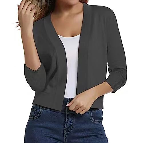 Baumwolle Strickjacke Damen mit Knöpfen Langarm Casual Top Solid Kurz Cardigan Langarm Knit Strickjacke Damen Sommer Leichte Mantel Frühherbst Mittellang Trenchcoat Einfach und (Dunkelgrau, L) von Generic