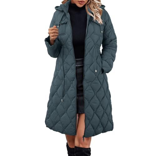 Baumwolljacke Damen Jacke, Wärme Leichte Mittlerelänge Winterjacke, Steppjacke, Softshelljacke Baumwolljacke Knielänge Outwear, Übergangsjacke, Wintermantel Baumwollmantel mit Kapuze (Green, XXL) von Generic