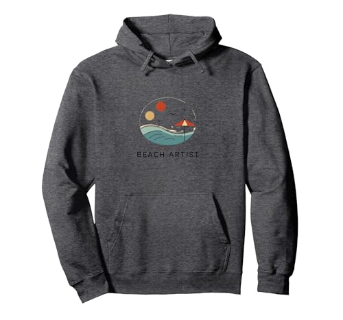 Beach Artist: Serene Coastal Scene Logo mit Regenschirm Pullover Hoodie, Unisex für Erwachsene, Anthrazit Meliert, L von Generic