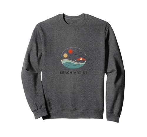 Beach Artist: Serene Coastal Scene Logo mit Regenschirm Sweatshirt, Unisex für Erwachsene, Anthrazit Meliert, XXL von Generic
