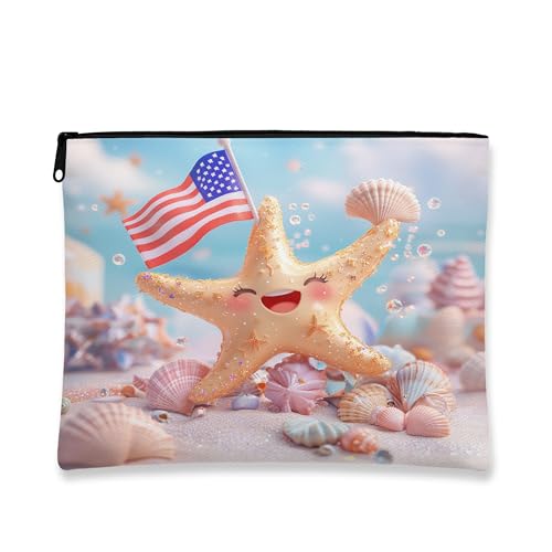 Beachy Star Make-up-Tasche mit Reißverschluss, patriotische, niedliche Sommer-Kosmetik-Reisetasche, Muschel-Organizer für Festivals, Outdoor-Ausflüge, Urlaubsgeschenk, Kulturbeutel, Goldfarben, 7x9 Beachy Star Make-up-Tasche mit Reißverschluss, patriotische, niedliche Sommer-Kosmetik-Reisetasche, Muschel-Organizer für Festivals, Outdoor-Ausflüge, Urlaubsgeschenk, Kulturbeutel, Goldfarben, 7x9 von Generic